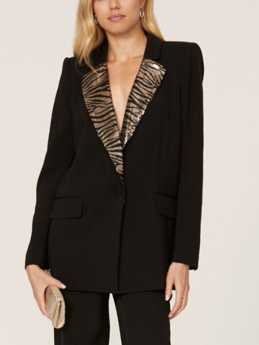 Badgley Mischka Zebra Lapel Boyfriend Blazer